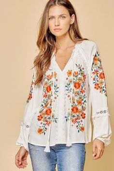 Embroidered Top andree by unit / savanna jane – Violet Skye Boutique Cheap Embroidered White Tops, Cheap Bohemian Shirt With Floral Embroidery, Cheap Floral Embroidery Blouse For Women, Elegant Cheap Tops With Floral Embroidery, Luxury Cotton Tops With Embroidered Sleeves, Luxury Cotton Top With Intricate Embroidery, Luxury Cotton Top With Embroidered Sleeves, Cheap Multicolor Embroidered Summer Top, Luxury Embroidered Blouse For Transitional Season