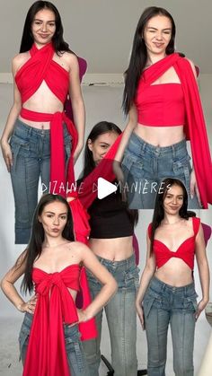 the models are posing in their red outfits