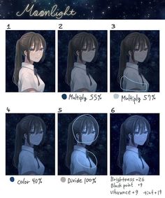 an anime character's face is shown in different ways