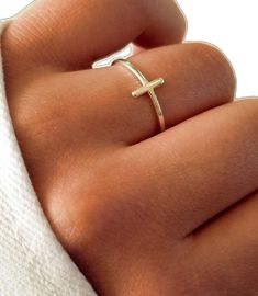 Dainty Adjustable Cross Jewelry, Elegant Cross Jewelry For Promise, Simple Sterling Silver Promise Jewelry, Minimalist Sterling Silver Cross Ring, Promise Jewelry In Sterling Silver With Simple Design, Minimalist Hypoallergenic Cross Jewelry, Simple Hypoallergenic Promise Ring, Minimalist Silver Cross Rings, Simple Promise Ring Jewelry