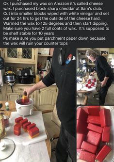 the man is making red velvet cubes in his kitchen, and then they have to use them