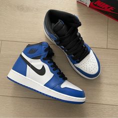 Brand New In Box. Size 5y. Equivalent To A 6.5 Women’s. 100% Authentic. Blue Nike Shoes Women, Royal Blue Jordans, Jordan 1 Game Royal, Jordans Blue, Dark Blue Sneakers, Best Shoes For Women, Pakistani Shoes, Dressing Shoes, Shoe Outfits