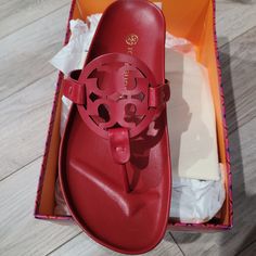 Brand New Tory Burch Red Tory Burch Sneakers, Red Tory Burch Sandals, Tory Burch Minnie Flats Plum, Red Sandals, Tory Burch Shoes, Women's Shoes Sandals, Tory Burch, Shoes Sandals, Size 7