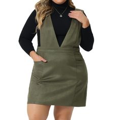 Featuring a classic overall pinafore design, this dress combines vintage charm with modern sophistication. The faux suede fabric adds a touch of elegance, while the solid color layered top and bag provide a stylish and effortless everyday look. From casual outings to dates, schools, holiday gatherings, or parties, this dress is a perfect choice for any event. The dress features a flattering V-neckline that adds a feminine touch to your ensemble. The sleeveless design allows for easy layering and Straight Line Designs, Target Clothes, Faux Suede Fabric, Suspender Skirt, Denim Shirt Dress, Midi Short Sleeve Dress, Pinafore Dress, Collars For Women, Comfort Wear