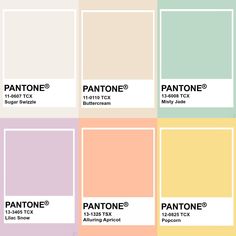 pantone's color swatches with the names and colors for each one in them