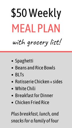 the $ 50 meal plan with grocery list