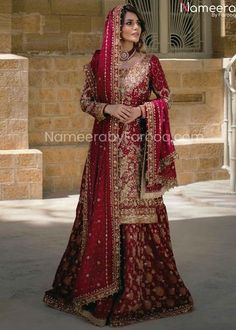 Buy Red Bridal Sharara heavily embellished dress that is designed with kora, dabka, tilla work in chiffon fabric that comes with shirt and red dupatta Red Sharara, Bridal Sharara, Sharara Dress, Pakistani Bridal Dress, Red Bridal Dress, Beautiful Bridal Dresses, 3 Piece Outfit, Stylish Wedding Dresses, Pakistani Bridal Wear