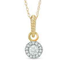 A classic design with style to spare, this diamond fashion pendant is a must-have look she'll love. Created in warm 10K gold, this pendant features a 1/4 ct. round diamond center stone bordered with a halo frame of smaller accent diamonds. The rope-textured linear bail is a thoughtful finishing touch. Glistening with 1/4 ct. t.w. of diamonds and a bright polished shine, this pendant suspends along an 18.0-inch rope chain that secures with a spring-ring clasp. Rope Frame, Diamond Frame, Fashion Pendant, Diamond Fashion, Rope Chain, Diamond Stone, Diamond Clarity, 10k Gold, Necklace Designs