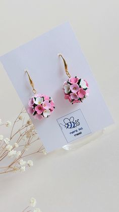 https://purplebeestudio.etsy.com Handmade unique polymer clay flower bouquet earrings in gorgeous vibrant pink colour. These very elegant delicate earrings will become your favorits for many occasions day or night. Earrings made with brass ear wire. The earrings are very light and comfortable to wear all day. The matching adjustable ring can be ordered. SHIPPING: Your order will be dispatched in a securely packed cardboard box. Product care:  - To ensure the product quality and durablility, avoi Pink Flower Earrings For Wedding On Mother's Day, Handmade Flower Bridal Earrings Gift, Flower Bouquet Earrings, Flower Shaped Polymer Clay Earrings For Gift, Handmade Flower Polymer Clay Earrings For Gifts, Polymer Clay Earrings With 3d Flowers For Gift, Wedding Dangle Jewelry In Polymer Clay, Handmade Flower Polymer Clay Earrings For Wedding, Polymer Clay Flower Drop Earrings For Wedding