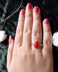 Natural Red Coral Oval Shape Gemstone Ring, 925 Sterling Silver ring, Bacha Ring, Tiny Ring, Ring For Her, Gift for love, Red Ring For Women ----------Description--------- Metal  : 925 Sterling Silver Style : Statement Ring Gemstone : Coral Stone Shape  :  Oval Weight (Gms) : 4 Gms Approx Note: Due to the natural formation of this gemstone. Slight variation in design and color are to be expected. Returns- We understand that it is very important to be satisfied with the Purchase you make. So for Red Coral Ring Design Women, Coral Ring Designs For Women, Coral Rings For Women, Red Coral Ring, Red Stone Ring, Red Rings, Tiny Rings, Coral Ring, Coral Stone