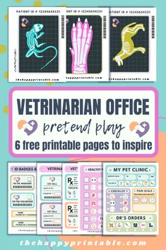 Printables to inspire vet office or animal clinic pretend play Pretend Vet Clinic Free Printables, Pretend Play Vet Clinic Free Printables, Vet Check Up Printable Free, Dramatic Play Vet Clinic Free Printable, Veterinarian Pretend Play, Free Printable Animal Xrays, Veterinarian Dramatic Play Free Printable, Vet Pretend Play Free Printables, Vet Office Dramatic Play