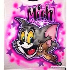 Airbrush Tom and Jerry Cartoon Design Airbrush Clothes, Disney Characters Pictures, Jerry Cartoon, Stars Shirt, Chicano Lettering, Beauty And The Beast Movie, Transformer Birthday