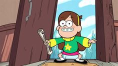 a cartoon character holding a baseball bat in front of an open doorway with the door opened