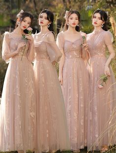 Long Sleeve Fitted Bodice Bridesmaid Dress For Party, Summer Evening Gown With Long Sleeves, Floor-length Summer Bridesmaid Dress For Banquets, Long Sleeve Bridesmaid Dress For Prom Season Banquet, Fitted Summer Bridesmaid Dress For Evening, Pink A-line Bridesmaid Dress For Party, Long Sleeve Dresses With Fitted Bodice For Bridesmaids, Pink A-line Party Bridesmaid Dress, Spring Floor-length Bridesmaid Dress For Banquet