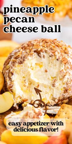 an apple pecan cheese ball is shown with the words, easy appetizer with delicious flavor