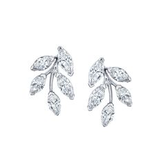 pair of white gold and diamond earrings with leaves on each side, set in 18k white gold