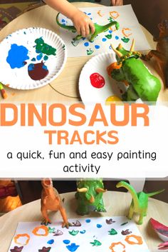 the dinosaur tracks are fun and easy to make with paper plates, watercolors, and construction paper