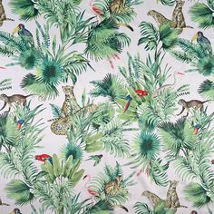 a wallpaper with jungle animals and palm leaves