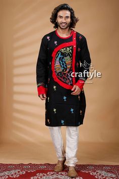 Presenting an exclusive Men's Kurta with hand embroidered kantha work. The unique multi-thread kantha embroidery design is entirely handcrafted on pure cotton panjabi by our skilled artisans. This beautiful Indian attire is suitable for any occasions and it will give you elegant ethnic look with ultimate comfort. Sleeve Length : Long Sleeves Design : Kantha Stitch Fabric : 100% Cotton Wash Care : Dry Clean recommended. -------------------------------- We regularly upload new premium products for you. So, kindly visit our shop: https://www.etsy.com/shop/CraftyleIndia Please click the Follow Shop ❤ button at the top of the shop and share to get latest updates. Click on the Heart Sign ❤ to add item to your favorites. Panjabi For Men, Party Wear Kurta, Kurta For Men, Men's Kurta, Men Party, Mens Kurta, Fish Motif, Kantha Embroidery, Stitch Fabric