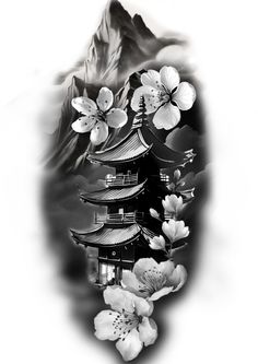 a black and white photo with flowers on it