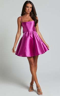 Alyssa Mini Dress - Strappy Straight Neck With Tie Back Dress in Pink | Showpo USA 80s Prom Dress, 80s Prom, Tie Back Dress, On The Dance Floor, Line Dress, Back Dress, Long Prom Dress, Dance Moves, The Dance