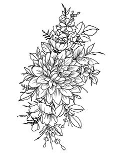 a black and white drawing of flowers