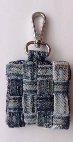 a keychain made out of old jeans