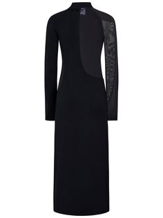 83% Viscosa, 17% Polyester Composition: Ribbed Turtleneck Long Sleeves; Straight Hem Tone-on-tone Logo Print On Back Of Neck Mesh Inserts On Right Sleeve And Back Ankle Length Slim Fit Color: Black 83% Viscose, 17% Polyester Made In China Luxury Long Sleeve Cutout Dress, Luxury Long Sleeve Open Knit Top, Black Fitted Open Knit Dress, Luxury Knit Midi-length Dress, Luxury Black Knit Dress, Adidas Dress, Designer Sportswear, Wang Dress, Versace Shirt