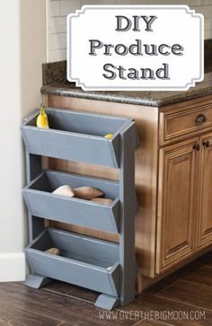 the diy produce stand is made from an old cabinet