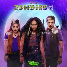 the cast of disney's zombies 2 standing in front of a full moon background