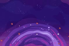 an abstract purple background with lots of stars and small objects in the sky above it