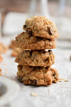 three oatmeal cookies stacked on top of each other