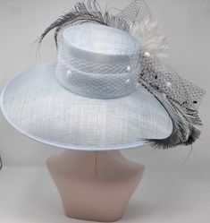 "Description: 100% Sinamay, light and comfortable *Wide brim measure Appr: 5.5\" brim *The crown is decorated with feather flower. Very beautiful!! *Head girth is 22\"-23.5\",adjustable string inside can give you the best fit. *Great for Kentucky Derby, Church, Wedding, Tea Party or other special event If you want to change the color of the hat and decorations, please contact me, thanks again!" Evening Mini Hat With Feather Trim And Curved Brim, Brimmed Party Hats With Feather Trim, Evening Top Hat With Feathers And Short Brim, Feathered Top Hat For Church, Kentucky Derby Mini Hat With Feather Trim, Fitted Hats With Feather Trim And Short Brim, Kentucky Derby Feather Trim Fascinator With Short Brim, Short Brim Costume Hats With Feather Trim For Races, Fitted Curved Brim Hat With Feather Trim