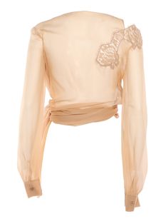 100% SILK Fall Daywear Tops With Sheer Sleeves, Feminine Silk Top With Sheer Sleeves, Feminine Silk Tops With Sheer Sleeves, Sheer Silk Tops For Daywear, Beige Long Sleeve Evening Blouse, Beige Long Sleeve Blouse For Evening, Cream Long Sleeve Sheer Top, Long Sleeve Sheer Cream Top, Beige Silk Tops For Daywear