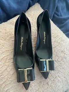 (eBay) BRAND NEW Elegant Salvatore Ferragamo heels Zeri 70. Black Patent Leather 5 1/2 Designer Pointed Toe Heels For Office, Designer Pointed Toe Court Shoes For Office, Designer Patent Leather Heels For Formal Occasions, Designer Round Toe Court Shoes For Formal Occasions, Designer Square Toe Office Heels, Designer Square Toe Heels For Office, Designer Court Shoes With Round Toe For Formal Occasions, Designer Closed Toe Heels For Formal Occasions, Designer Patent Leather Court Shoes For Formal Occasions