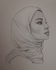 a drawing of a woman wearing a headscarf