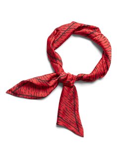 Wear it as a neckerchief or belt, tie it in your hair or on your handbag, this patterned skinny scarf adds an extra pop of color to any outfit.  Length: 50" (127cm) Width: 5" (12. 7cm) Bandana Print Silk Scarf As Gift, Silk Scarf With Bandana Print As Gift, Trendy Bandana Print Silk Scarf For Spring, Trendy Silk Bandana Print Scarf For Spring, Trendy Silk Scarf With Bandana Print For Spring, Fall Bandana Print Scarves, Red Trendy Silk Scarf For Summer, Trendy Red Silk Scarf For Summer, Trendy Red Silk Scarf For Spring