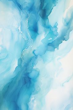 an abstract painting in blue and white with watercolors on the bottom half of it