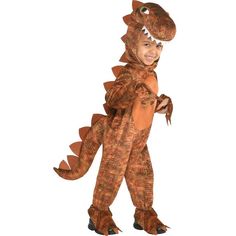 a young boy dressed in a dinosaur costume