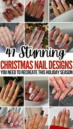 Christmas Nail Art Red, Red Christmas Nails Short, Classy Christmas Nails, Best Christmas Nails, Christmas Nails Designs, Classy Christmas