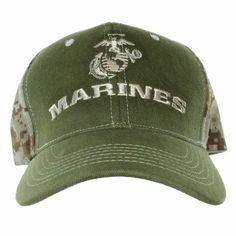 a green hat with the marines embroidered on it