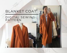 Winter Collection: Blanket Coat Digital PDF Sewing Pattern Sizes S/M - L/XL // US 0 - 18 // UK 4 - 22 // EU 32 - 50  Oversized blanket coat with dropped sleeves, *optional patch pocket patterns and meant to be wrapped around your body like a blanket! Medium/ heavy weight fabrics are reccomended to keep you warm ex. wool or tweed. With this pattern, knowledge in how to sew a clean finished collar is needed, though that is the trickest part for those who like a challenge.  In photos:  Model wearing Size S/M. Fabric: Biella Brushed Wool Coating, 30% Wool 70% Polyester, 12.68 Oz / 430 GSM Medium weight. 3.5 yards ** Please note** ** This is a digital product, nothing will be shipped to you ** Files are available for download immediately after purchase ** These files are written only in English Pattern Blanket, Blanket Coat, Oversized Blanket, Long Winter Coats, Coat Winter, Coat Patterns, Camel Coat, Pocket Pattern, Sewing Pattern Sizes