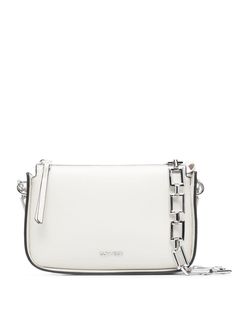 white silver-tone logo lettering chain-link shoulder strap top zip fastening main compartment internal slip pocket Ck Bags, Calvin Klein Crossbody Bag, Calvin Klein Handbags, Calvin Klein Bags, Calvin Klein Bag, Closet Organizer, Pretty Bags, Couples Goals, Strap Top