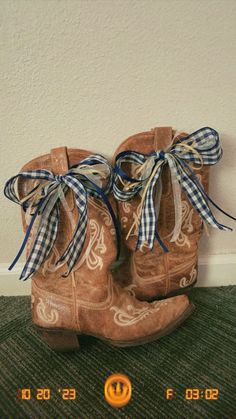 Cowboy Boots With Ribbon, Ribbon On Boots, Southern Fall Outfits, Cowgirl Boots Aesthetic, Cowboy Boots Aesthetic, Western Diy, Megan Moroney, Cute Cowgirl Boots