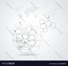 an abstract background with hexagonal cubes and world map in the center illustration