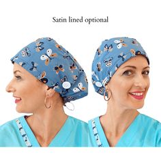 Scrub Cap -Surgical Cap Peacock- Scrub Hat Euro Scrubs Funny, Scrub Caps Women, Scrub Style, Cute Scrubs, Bouffant Scrub Hat, Medium Long Hair, Nursing Cap, Everyday Heroes, Surgical Hats