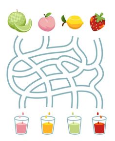 a maze game with fruits and juices to find the right path for each one