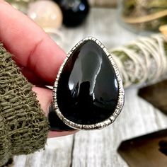 Big Bold Jewelry, Big Crystal Ring, Big Silver Ring, Big Statement Ring, Big Stone Ring, Black Obsidian, Bohemian Jewelry, Etsy ID: 1546624574, FOXLARK- RINGS, Jewelry, Large Boho Ring, Large Crystal Ring, Natural stone ring, Rings, silver crystal ring, S Black Obsidian Ring, Black Obsidian Crystal, Obsidian Ring, Witchy Goth, Displaying Crystals, Obsidian Crystal, Paper Jewelry, Goth Punk, Black Obsidian