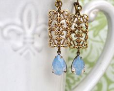 Victorian Filigree Chandelier Dangle Earrings, Bridesmaid Earrings, Bridesmaid Gift, Wedding Bridal Jewelry, water opal drop earrings, Ornate Nickel-free Bronze Jewelry, Bronze Ornate Nickel-free Jewelry, Gold Dangle Jewelry With Antique Finish, Classic Antique Gold Brass Jewelry, Antique Brass Dangle Earrings, Antique Brass Dangle Jewelry, Vintage Brass Dangle Jewelry With Charm, Classic Brass Jewelry For Vintage Collection, Ornate Antique Gold Brass Jewelry