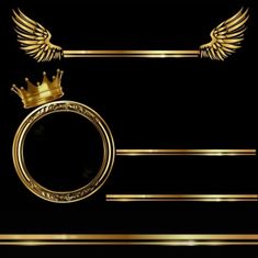 a golden ring with wings and a crown on it, against a black background photo